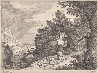Paisaje con un hombre muerto de Dios, león y burro Paisajes italianos (título de la serie)