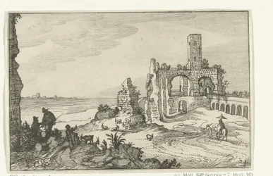 Ruina con arcos y una torre sobre el agua Ruinas romanas y paisajes costeros (serie 1) (título de la serie)