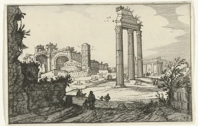 Templo de Cástor y Pólux y la Basílica de Constantino Ruinas romanas y paisajes costeros (serie 1) (título de la serie)