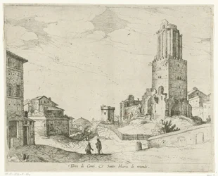 Torre delle Milizie y el Panteón Torre di Conti e Santo Maria di retonde (título sobre objeto) Vistas de Roma (título de la serie)