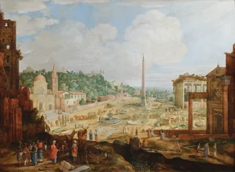 Roma, Piazza del Popolo, c.1612 (óleo sobre tabla)