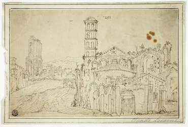 Vista de Roma: Torre della Melisa, ruinas de una iglesia paleocristiana