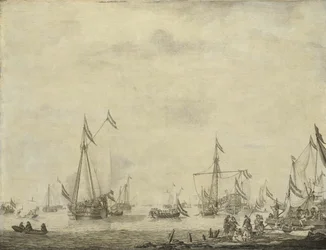 El yate real y el yate de Estado salen de Moerdijk con Carlos II, rey de Inglaterra, a bordo, 1660