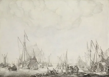 Los yates reales y de Estado, posiblemente la llegada de Carlos II de Inglaterra a Moerdijk, 1660