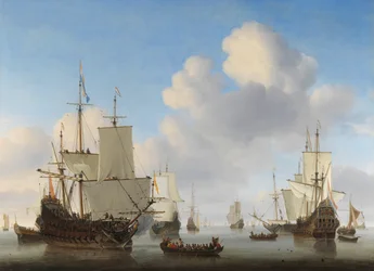 Barcos holandeses en un mar en calma