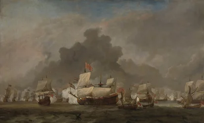 Batalla naval entre Michiel Adriaensz de Ruyter y el Duque de York en el Royal Prince durante la batalla de Solebay, 7 de junio de 1672: episodio de la Tercera Guerra Anglo-Holandesa