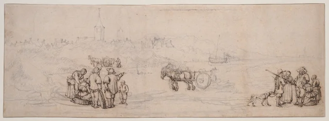 Escena de dunas con figuras campesinas