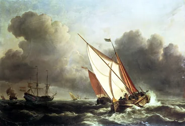 Barcos holandeses en alta mar con un vendaval creciente