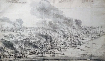 Robert Holmes incendiando la flota holandesa en Terschelling