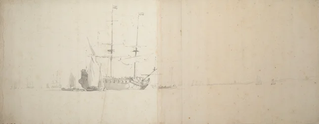 Un barco holandés anclado frente a tierra, c.1666 (grafito)