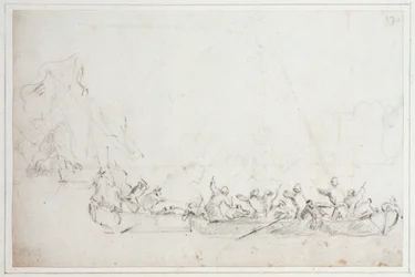 Lucha en barcos entre piratas holandeses o ingleses y berberiscos, c.1675 (tiza)