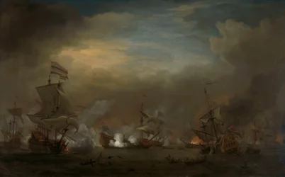 Batalla naval nocturna entre Cornelis Tromp en el Gouden Leeuw y Sir Edward Spragge en el Royal Prince
