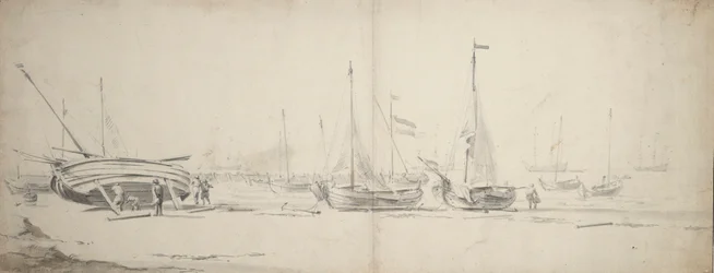 Pinks and weyshuits hauled ashore, c.1665 (grafito, gris, aguada marrón)