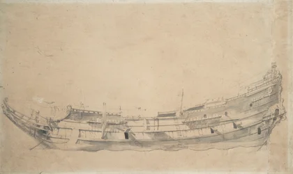 Retrato de una fragata holandesa, c.1655 (grafito, aguada gris)