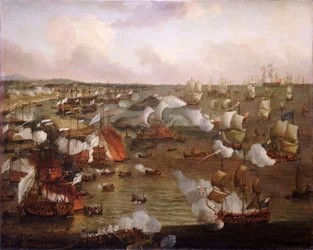 La quema de barcos franceses en la batalla de La Hogue, 23 de mayo de 1692, finales del siglo XVII (óleo sobre lienzo)