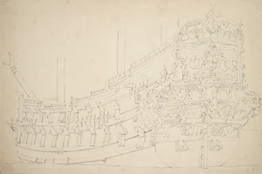 Un barco de Amsterdam, posiblemente un indiano, de unos 50 cañones, c.1670 (grafito)
