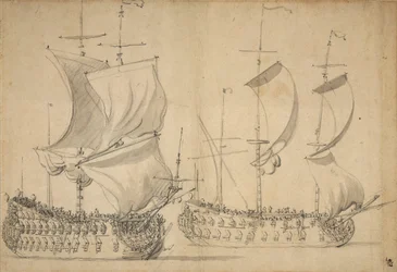 Un inglés de tercera y cuarta clase a vela fácil, c.1677 (lápiz, aguada)