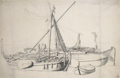 Estudio de un "damlooper" y una "smalschip" tumbados uno al lado del otro, c.1665 (grafito, aguada gris)