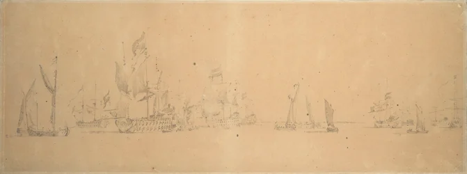 La flota holandesa en los aires ligeros, c.1666 (grafito, aguada gris)