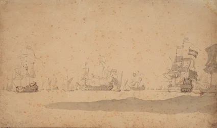La flota holandesa tendida, probablemente en mayo de 1672, c.1672 (grafito, aguada gris)