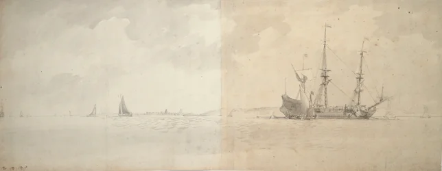Un buque de guerra holandés anclado, c.1666 (grafito)