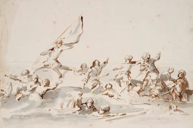 Lucha de barcos, c.1685 (pluma, tinta)