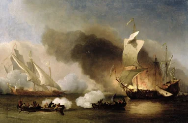 Una acción frente a la costa de Berbería con galeras y barcos ingleses