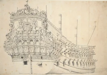 Retrato de un dos pisos francés. Construido en Holanda 1666-1667, c.1667 (grafito, aguada gris)