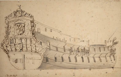 Retrato del "Ridderschap", de 66 cañones, del Almirantazgo del Mosa, construido en 1666 y perdido en el mar en 1690, c.1686 (grafito, aguada gris)