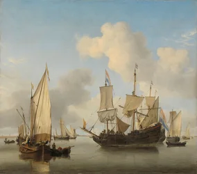 Barcos anclados en la costa, c.1660 (óleo sobre lienzo)