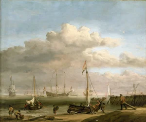 La costa holandesa hasta Marsdiep y Den Helder, con barcos de pesca. Óleo sobre lienzo, hacia 1690, de Willem van de Velde (1633-1707).