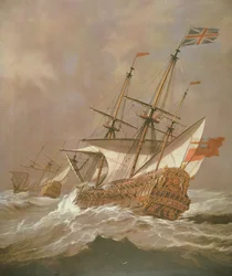 El barco inglés Resolution en una tormenta, c.1680