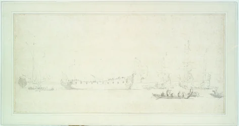 La botadura de un barco inglés, probablemente el "James Galley", c.1676 (grafito y aguada, gris)