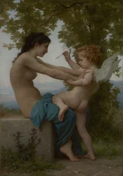 Una Joven Defendiéndose de Eros, c.1880