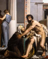 Odiseo reconocido por su nodriza a su regreso de Troya