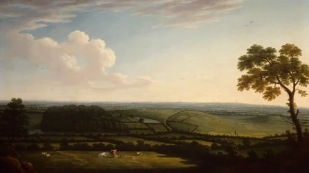 Extenso Paisaje Arbolado con Vista Lejana de un Pueblo (óleo)