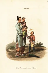 Una niñera china y dos niños
