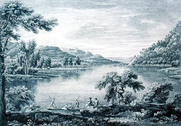 Vista de Hawswater, un lago cerca de Banton en Westmoreland, grabado por Chatelin y Muller
