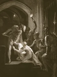 Muerte de Arturo, grabado por J. Fittler, ilustración de la "Historia de Inglaterra" de David Hume, publicada por R. Bowyer, Londres