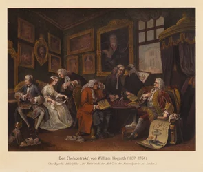 The Marriage Settlement de Marriage A-la-Mode, de William Hogarth (litografía en color)