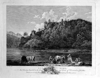 Vista del Castillo de Lismore, Condado de Waterford, Irlanda, grabado por Thomas Milton 1786