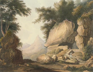 El eremitorio en Kurrungalle en Ceilán, de un dibujo del Capitán Charles Auber del Departamento del Cuartel General, grabado por R.G. Reeve, publicado por Smith, Elder and Company