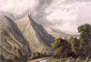 Vista en el Bore Ghaut, grabado por T. Fielding y coloreado por J.B. Hogarth