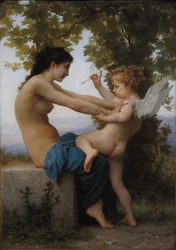 Una joven defendiéndose de Eros, 1880