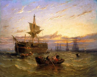 Barco mercante británico de las Indias Orientales en el Támesis (Inglaterra). Óleo sobre lienzo de William Adolphus Knell (1802-1875).