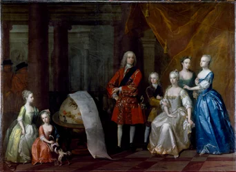 Retrato de grupo de Frederick, príncipe de Gales, con su hermano el duque de Cumberland y sus cinco hermanas