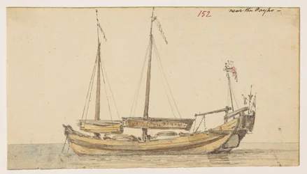 152 Barco ‘cerca del Payho’.  , de un Álbum de 372 dibujos de paisajes, costas, disfraces y la vida cotidiana realizados durante la embajada de Lord Macartney ante el Emperador de China, entre 1792 y 1794 (lápiz y acuarela sobre papel)