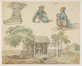 165 Estudios de figuras y santuario.  , de un Álbum de 372 dibujos de paisajes, costas, disfraces y la vida cotidiana realizados durante la embajada de Lord Macartney ante el Emperador de China, entre 1792 y 1794 (lápiz y acuarela sobre papel)
