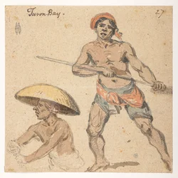 27 Dos hombres de ‘Turon Bay’.  de un álbum de 372 dibujos de paisajes, costas, disfraces y la vida cotidiana realizados durante la embajada de Lord Macartney ante el emperador de China, entre 1792 y 1794 (lápiz y acuarela sobre papel)