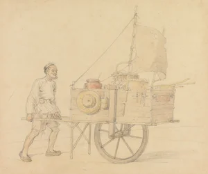 Transportista chino con su carretilla a vela